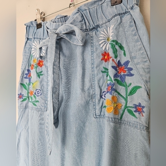 Midi  jeans skirt with flowers embroidery by Twik size small. - Picture 2 of 7